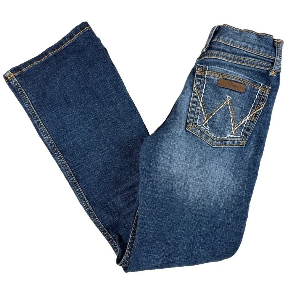 Wrangler Girls Jeans Size 12 Regular Blue Western Bootcut Embroidered W Pockets